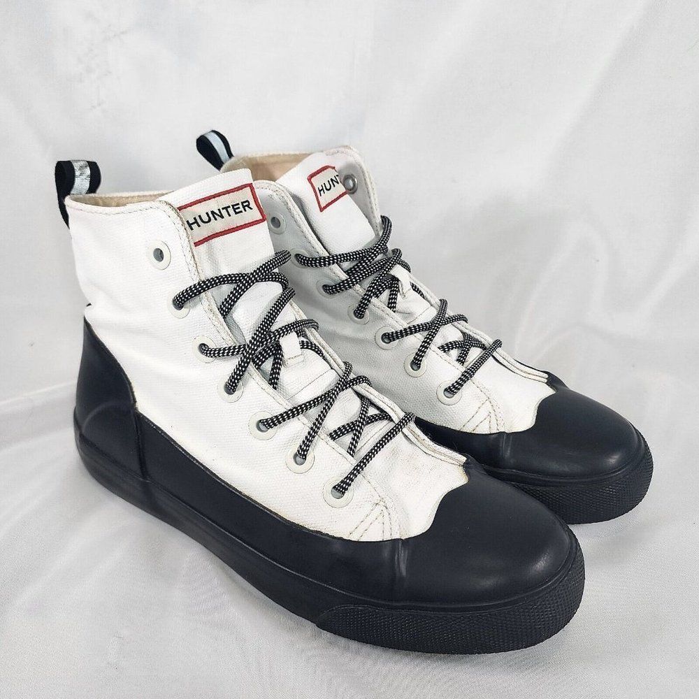 Hunter Canvas Duck Dip Canvas Shoes White Black 251141011 Rare Women's Size 7.5
